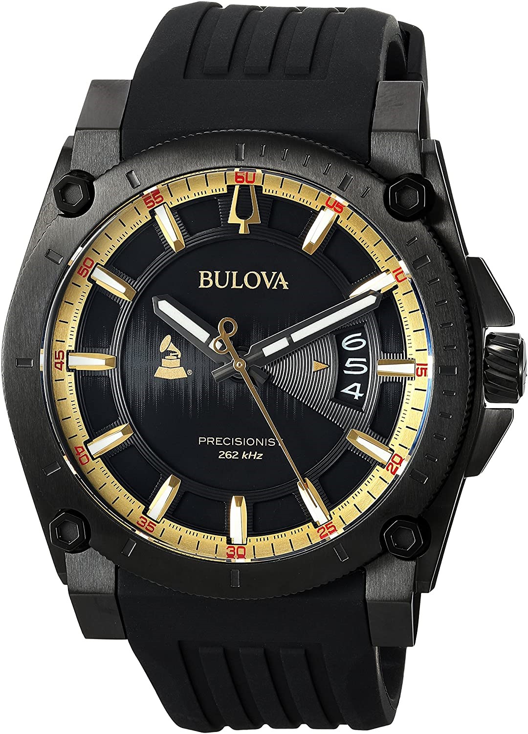 Bulova Men's Grammy Watch Stainless Steel Analog-Quartz Silicone Strap, Black, 24 (Model: 98B294)